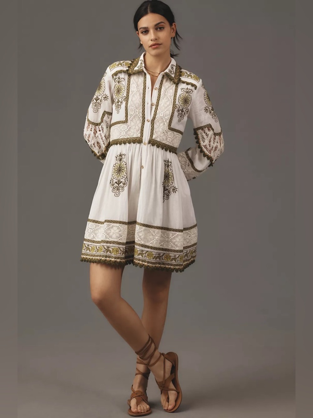 Anthropologie Maeve Long-Sleeve Embroidered Boho Mini Dress - Picture 4 of 11